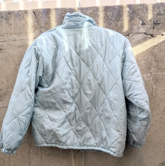 Light Blue Quilted Women's Jacket 100% Silk Vintage - Picture 2 of 3